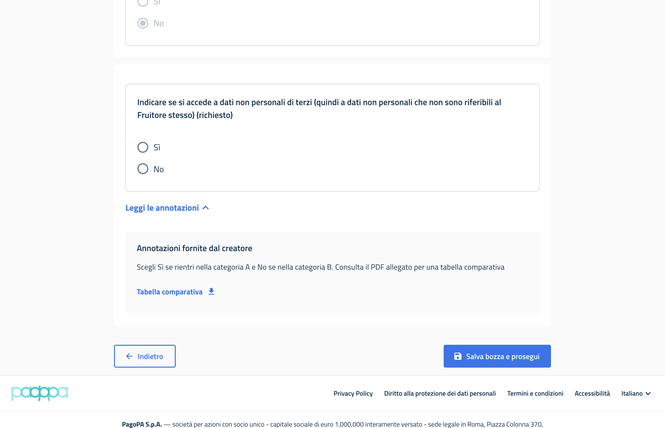 Esempio di domanda con annotazioni per guidare la compilazione